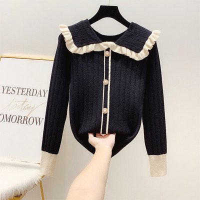 Pulover de dama modern cu guler si nasturi in mai multe culori