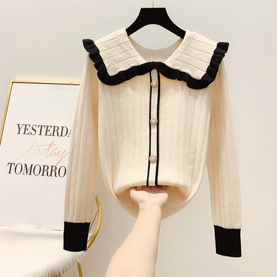 Pulover de dama modern cu guler si nasturi in mai multe culori