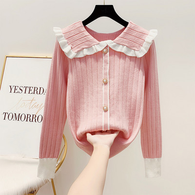 Pulover de dama modern cu guler si nasturi in mai multe culori