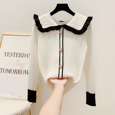 Pulover de dama modern cu guler si nasturi in mai multe culori