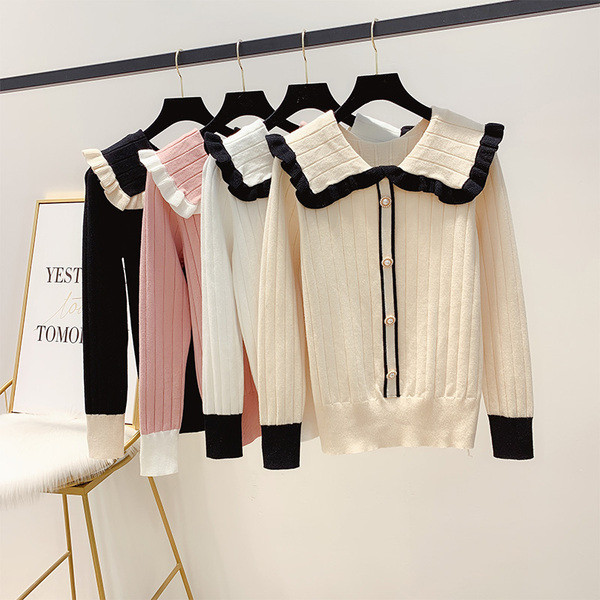 Pulover de dama modern cu guler si nasturi in mai multe culori