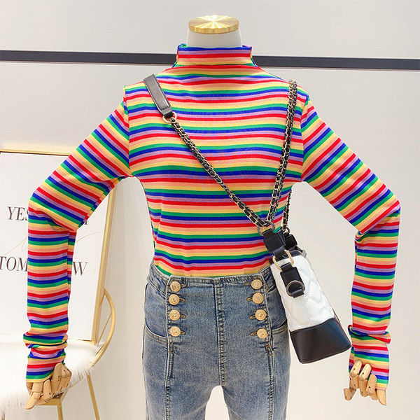 Bluză de damă colorată cu guler polo înalt în trei culori