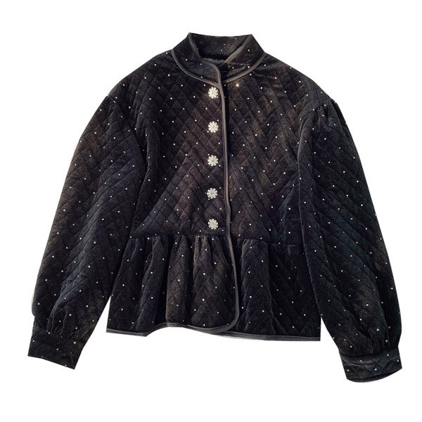 Modern női bársony kabát fekete színű gombokkal