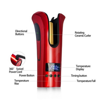 Автоматична маша за къдрене на косата с LED дисплей и загряване до 210 C в черен и червен цвят