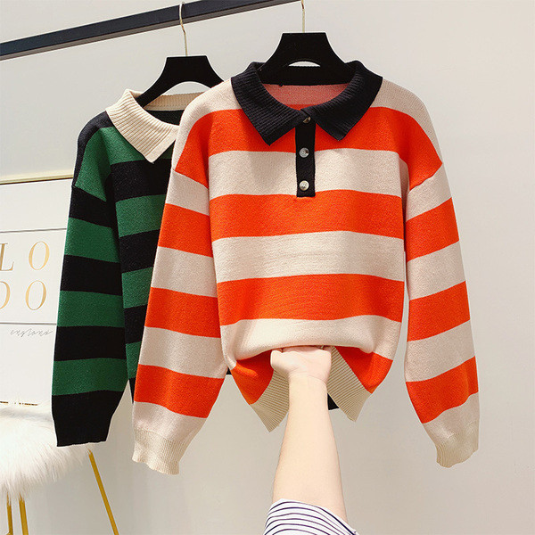 Φαρδύ μοντέλο γυναικείο πουλόβερ με κολάρο σε δύο χρώματα