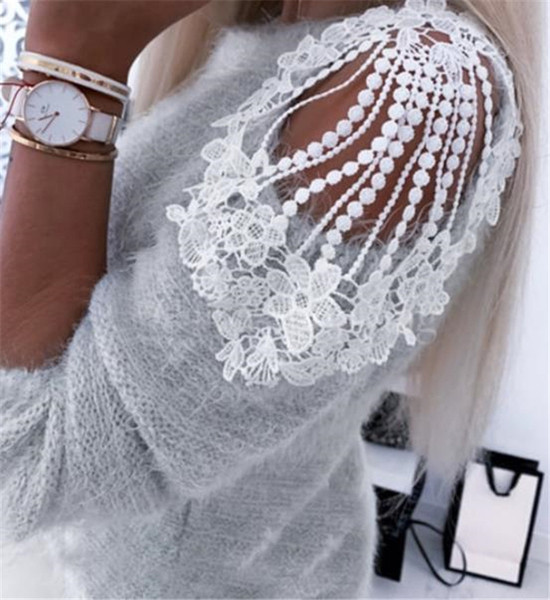 Μοντέρνα γυναικεία μπλούζα με γυμνούς ώμους σε γκρι και ροζ χρώμα