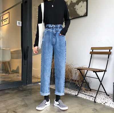 Μοντέρνο γυναικείο τζιν φαρδύ μοντέλο με τσέπες σε μπλε χρώμα