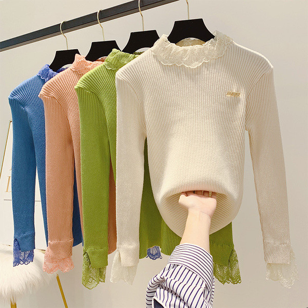 Modern női pulóver csipkével több színben