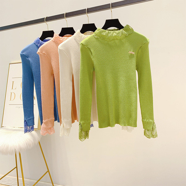 Modern női pulóver csipkével több színben