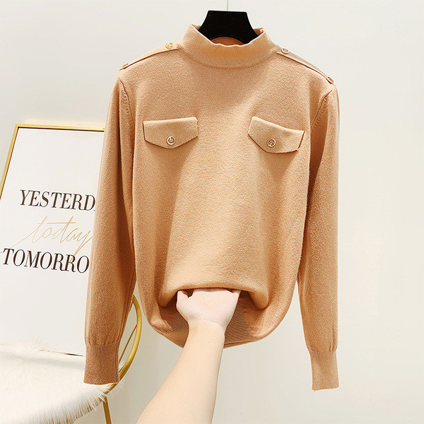 Pulover de dama cu decor metalic si guler polo in patru culori