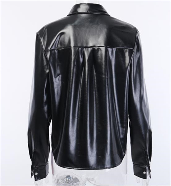 Stílusos női ing gombokkal, öko bőrből, fekete színben