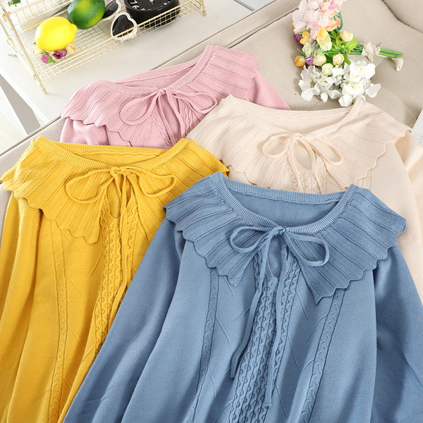 Alkalmi női pulóver gallérral és nyakkendővel több színben