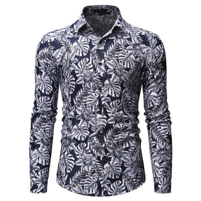 Модерна мъжка риза с флорален десен и класическа яка