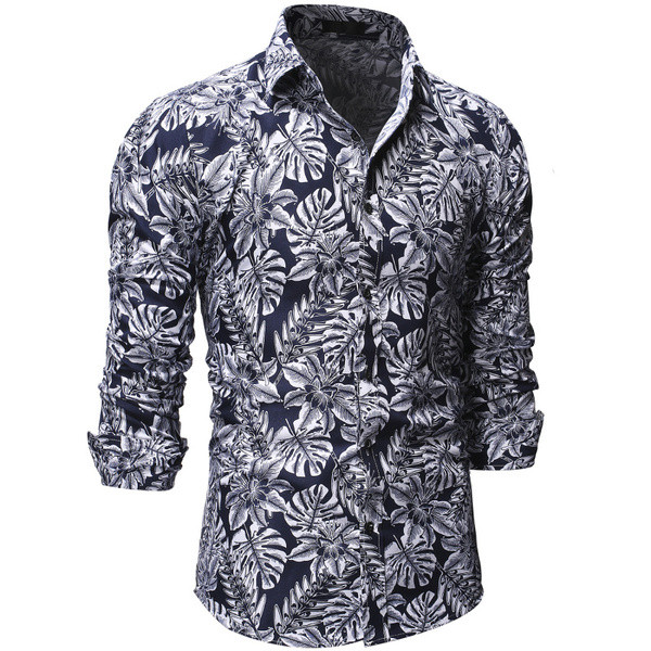 Modern férfi ing virágmintával és klasszikus gallérral