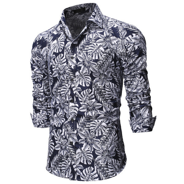 Modern férfi ing virágmintával és klasszikus gallérral