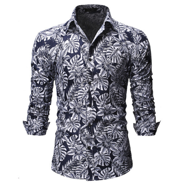 Modern férfi ing virágmintával és klasszikus gallérral