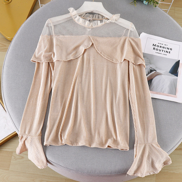 Μοντέρνα γυναικεία μπλούζα με τούλι και μακριά μανίκια σε διάφορα χρώματα