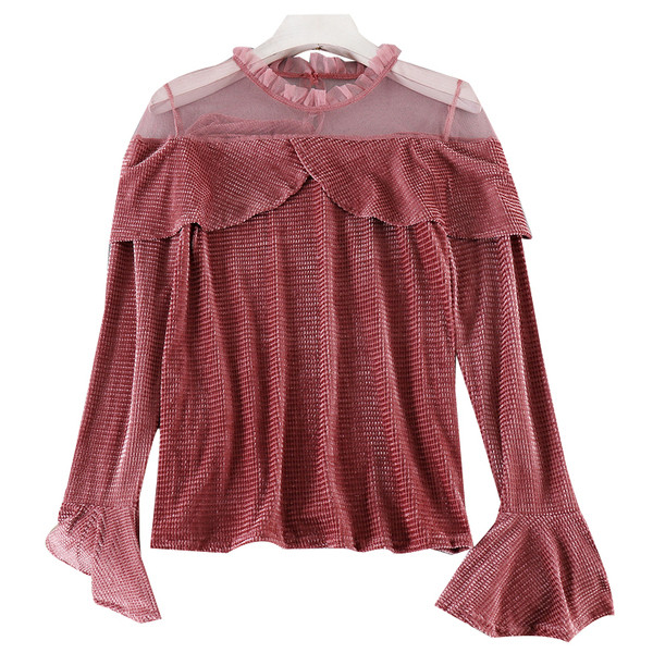 Μοντέρνα γυναικεία μπλούζα με τούλι και μακριά μανίκια σε διάφορα χρώματα