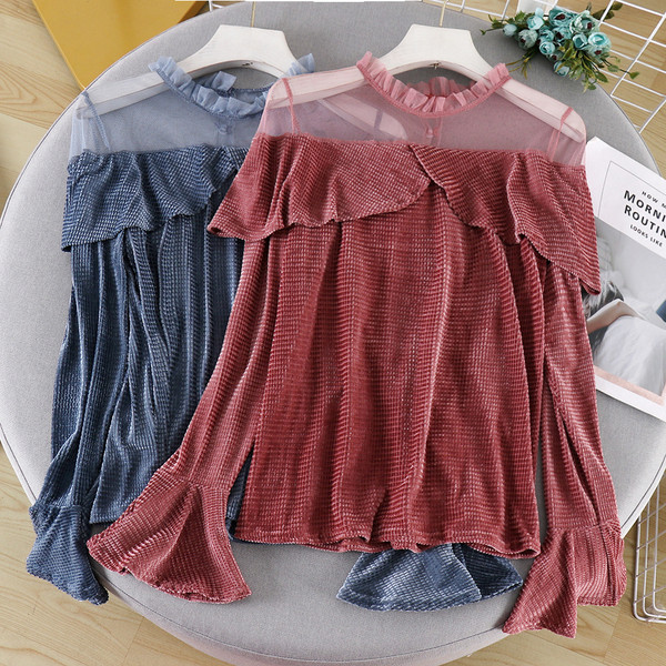 Μοντέρνα γυναικεία μπλούζα με τούλι και μακριά μανίκια σε διάφορα χρώματα