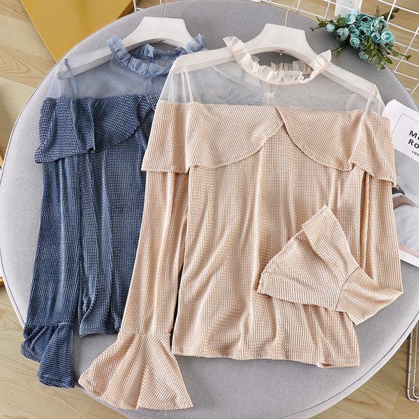 Μοντέρνα γυναικεία μπλούζα με τούλι και μακριά μανίκια σε διάφορα χρώματα