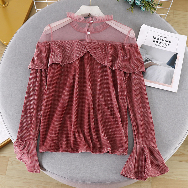 Μοντέρνα γυναικεία μπλούζα με τούλι και μακριά μανίκια σε διάφορα χρώματα