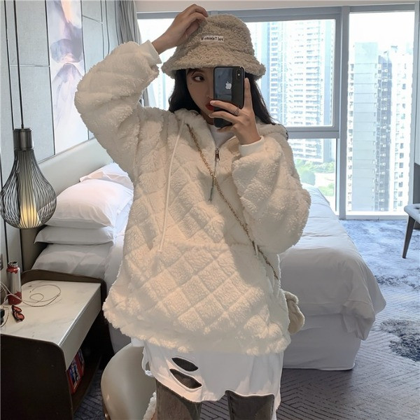 Női széles pulóver cipzárral és zsebekkel