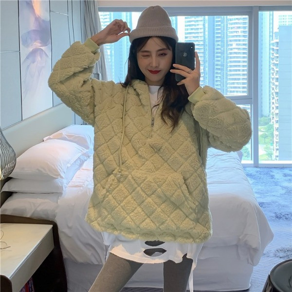 Női széles pulóver cipzárral és zsebekkel