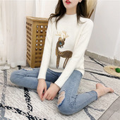 Pulover de damă din puf cu imprimeu și guler polo în mai multe culori