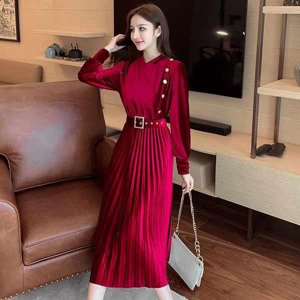 Νέο μοντέλο γυναικείο φόρεμα με ζώνη σε πράσινο, μπορντό και μαύρο χρώμα