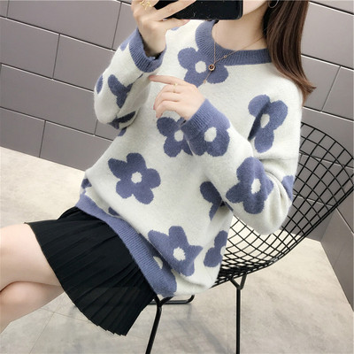 Virágos, O-nyakú női pulóver több színben
