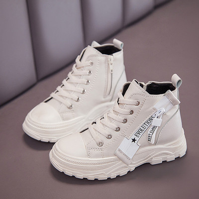 Tenisi moderni pentru copii pentru baieti cu fermoar si sireturi in alb si negru