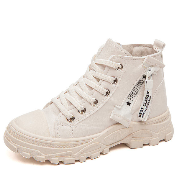 Tenisi moderni pentru copii pentru baieti cu fermoar si sireturi in alb si negru