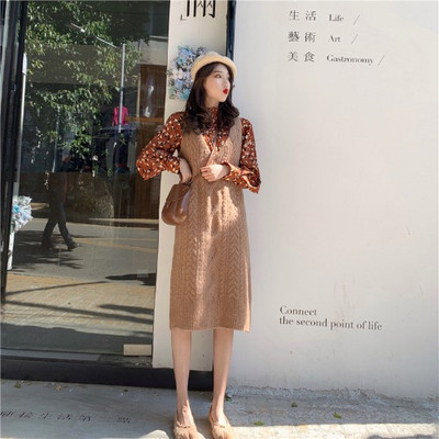 Μακρύ γυναικείο πλεκτό φόρεμα - κλασικό μοντέλο