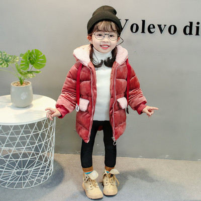 Modern gyerekkabát lányoknak fekete és rózsaszín kapucnival