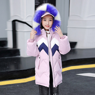 Új modell gyerek téli kabát kapucnis lányoknak rózsaszín, piros és narancs színben