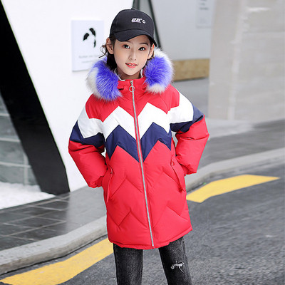 Új modell gyerek téli kabát kapucnis lányoknak rózsaszín, piros és narancs színben