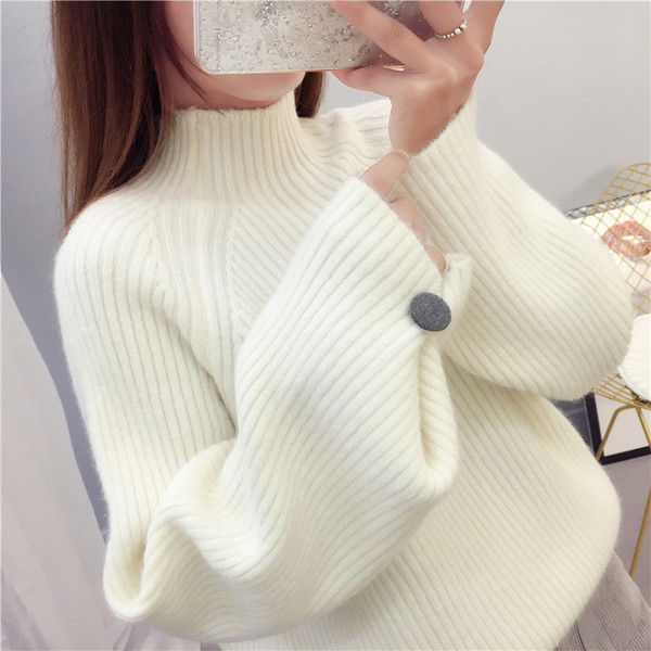 Modern női pulóver pólógallérral, négy színben