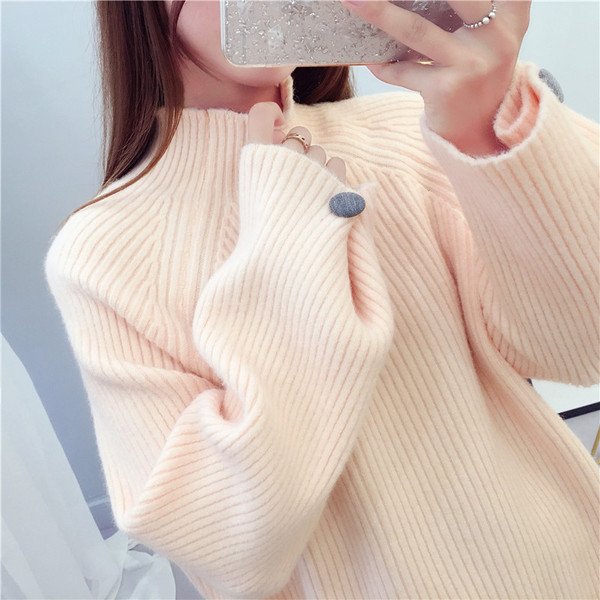 Modern női pulóver pólógallérral, négy színben