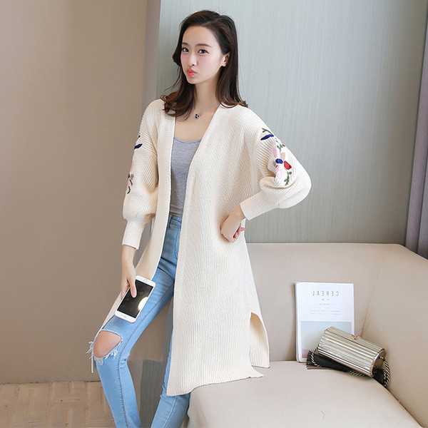 Hosszú női kötött kardigán több színben hímzéssel