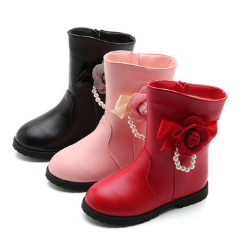 Κομψές παιδικές μπότες με πέρλες και στοιχείο 3D για κορίτσια σε ροζ, μαύρο και κόκκινο χρώμα