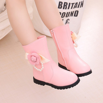 Κομψές παιδικές μπότες με πέρλες και στοιχείο 3D για κορίτσια σε ροζ, μαύρο και κόκκινο χρώμα