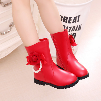 Κομψές παιδικές μπότες με πέρλες και στοιχείο 3D για κορίτσια σε ροζ, μαύρο και κόκκινο χρώμα