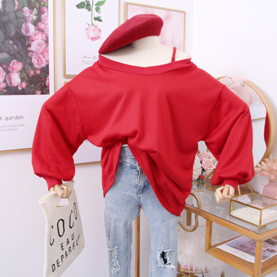 Γυναικεία μπλούζα με στρογγυλη λαιμόκοψη σε ροζ, μαύρο, κόκκινο και λευκό χρώμα - φαρδύ μοντέλο