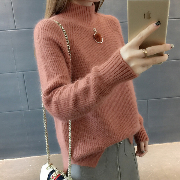 Pulover de iarnă de damă modern cu decor de puf și guler polo