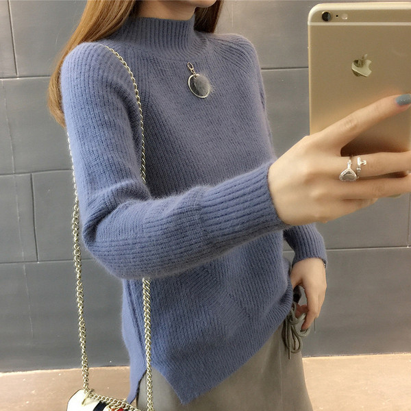 Pulover de iarnă de damă modern cu decor de puf și guler polo