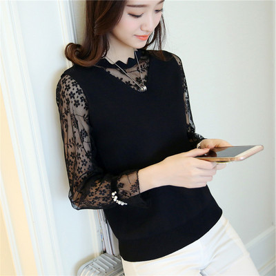 Μοντέρνο γυναικείο πουλόβερ με δαντέλα σε λευκό, μαύρο και μπεζ χρώμα