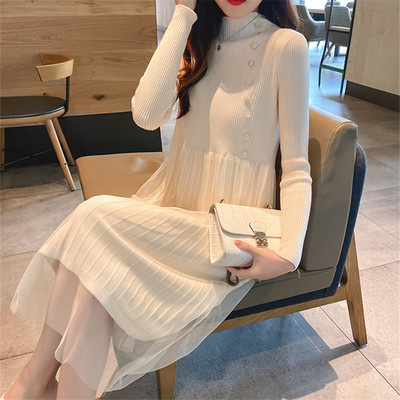 Új modell női ruha tüll és polo gallérral zöld, bézs és fekete színekben