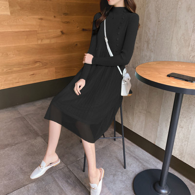 Új modell női ruha tüll és polo gallérral zöld, bézs és fekete színekben