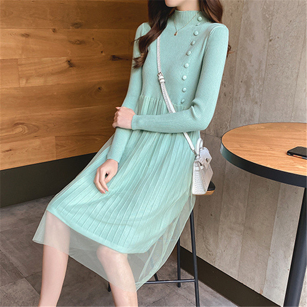 Új modell női ruha tüll és polo gallérral zöld, bézs és fekete színekben