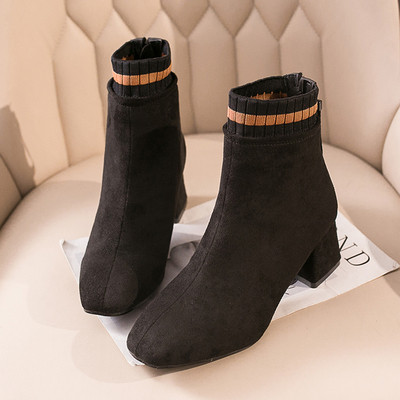 Női csizma vastag sarokkal, öko velúrból, fekete és bézs színben